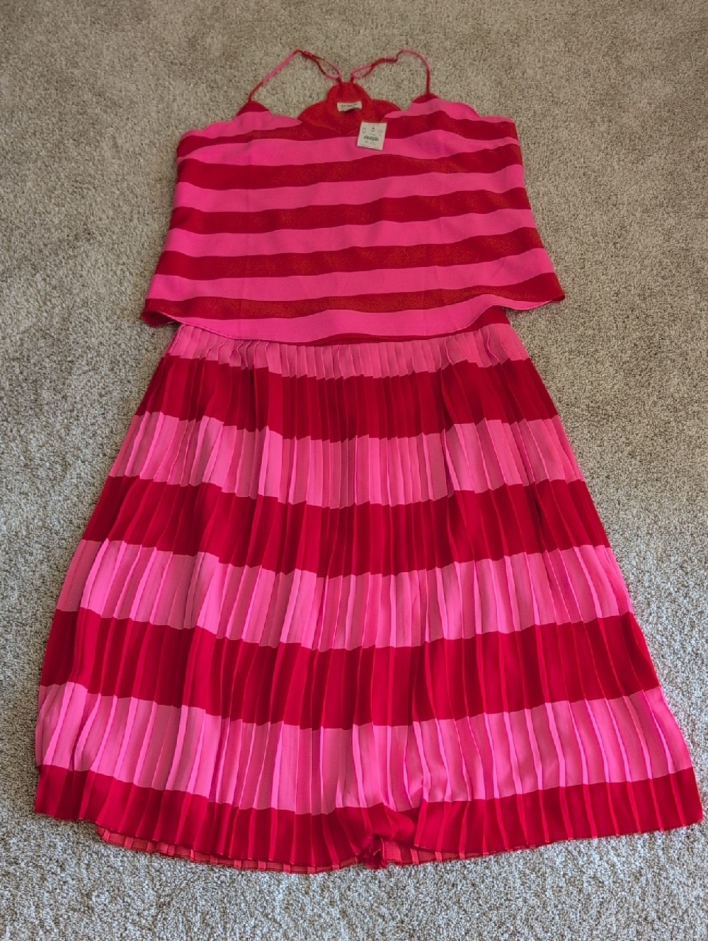 J. Crew Bright Pink & Red Striped Top - 14